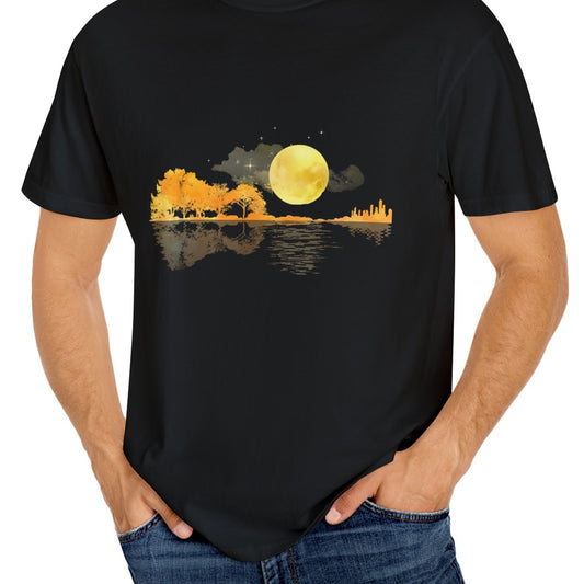 Moon Pattern T-shirt, Men's Casual Street Style Elastic Round Neck T-shirt For Summer Apparel/Shirt/Graphic Shirt SNULLO https://www.cyberehub.com