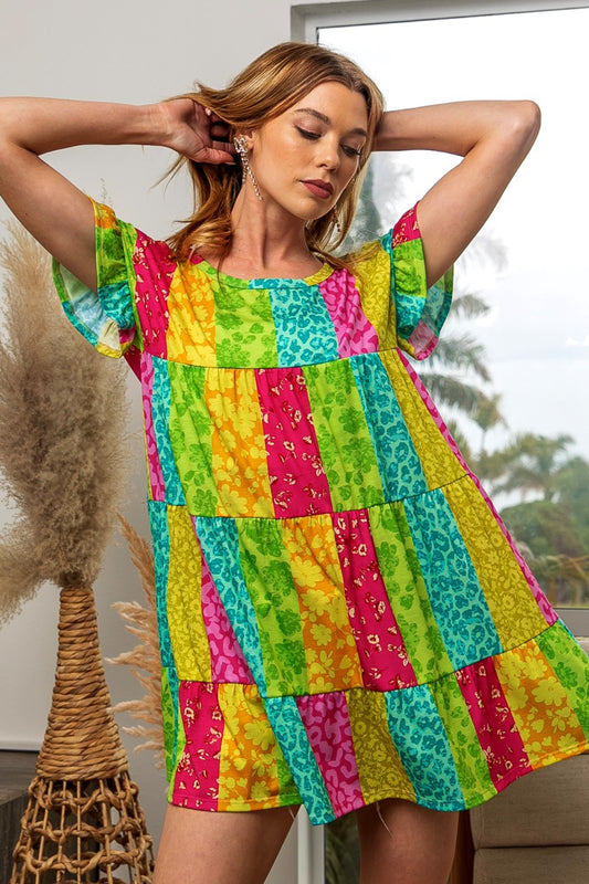 BiBi Leopard Short Sleeve Tiered Dress Fuchsia Neon Green Apparel/Dress BiBi Dress Ship from USA TikTok Trendsi USPS Walmart Walmart Apparel Trendsi https://www.cyberehub.com