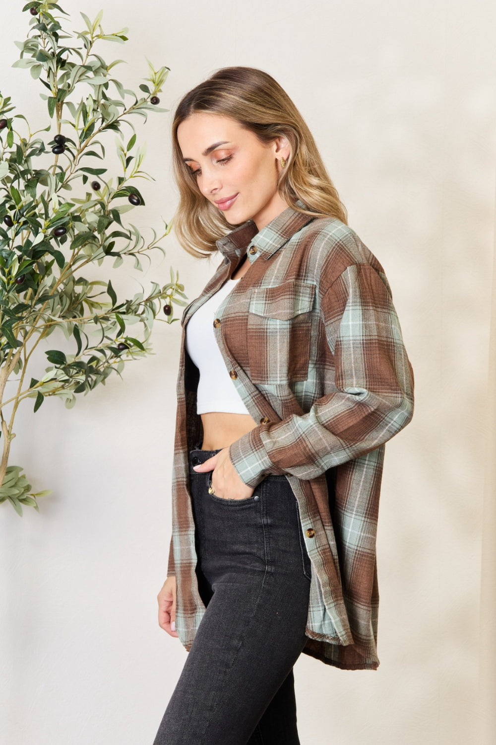 Mandy Plaid Dropped Shoulder Shirt Apparel/Tops Doorbusters Mandy Ship from USA TikTok Tops Trendsi USPS Walmart Walmart Apparel Trendsi https://www.cyberehub.com