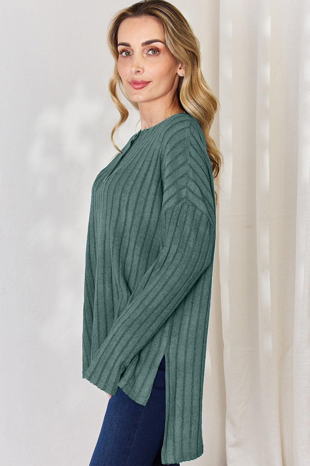 Basic Bae Full Size Ribbed Half Button Long Sleeve High-Low T-Shirt Apparel/Tops Basic Bae Ship from USA TikTok Tops Trendsi USPS Walmart Walmart Apparel Trendsi https://www.cyberehub.com