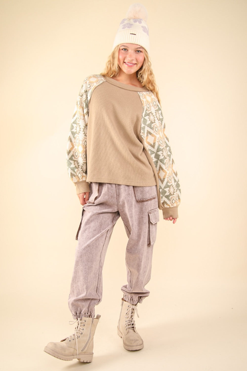 VERY J Printed Long Sleeve Round Neck Knit Top Shirt Apparel Clothing Tops price-change-job-active Ship from USA Shirts USA VERY J Women Trendsi https://www.cyberehub.com