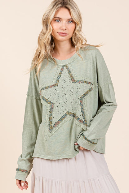 Mittoshop Mineral Wash Star Patch Long Sleeve T-Shirt Tops/Jackets/Sweaters Clothing Tops Mittoshop Ship from USA TikTok Trendsi USPS Walmart Trendsi https://www.cyberehub.com