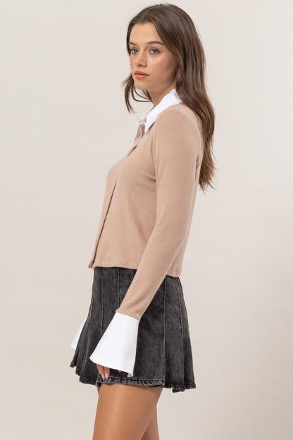 HYFVE Collared Contrast Button Down Crop Knit Cardigan Tops/Jackets/Sweaters Clothing Tops HYFVE Ship from USA TikTok Trendsi USPS Walmart Trendsi https://www.cyberehub.com