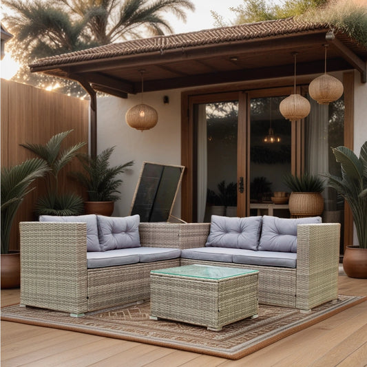 4 Piece Patio Sectional Wicker Rattan Outdoor Furniture Sofa Set with Storage Box Grey Giga GNJ Home Home & Garden Sofa Walmart Giga https://www.cyberehub.com