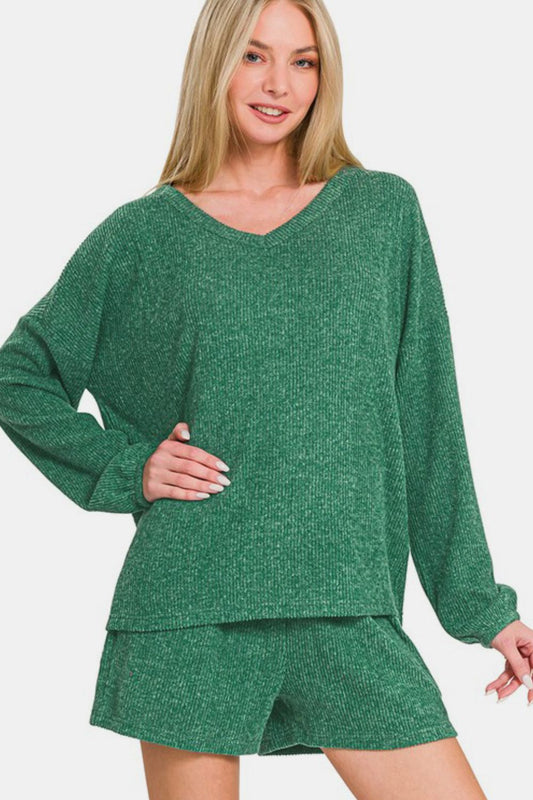 Zenana V-Neck Long Sleeve Ribbed Top and Shorts Set Dark Green Apparel/Tops Ship from USA TikTok Tops Trendsi USPS Walmart Walmart Apparel Zenana Trendsi https://www.cyberehub.com