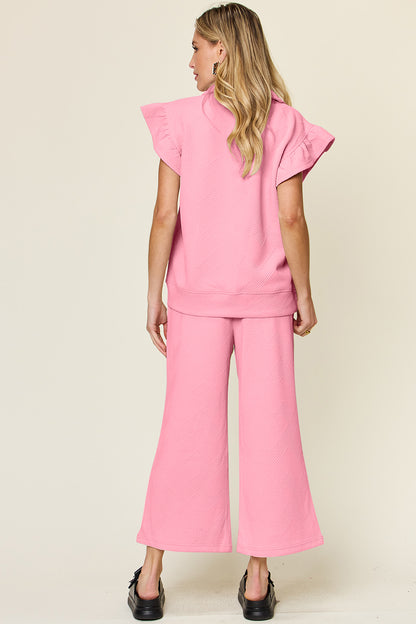 Double Take Texture Ruffle Short Sleeve Top and Drawstring Wide Leg Pants Set Apparel/Tops Double Take Ship from USA TikTok Tops Trendsi USPS Walmart Walmart Apparel Trendsi https://www.cyberehub.com