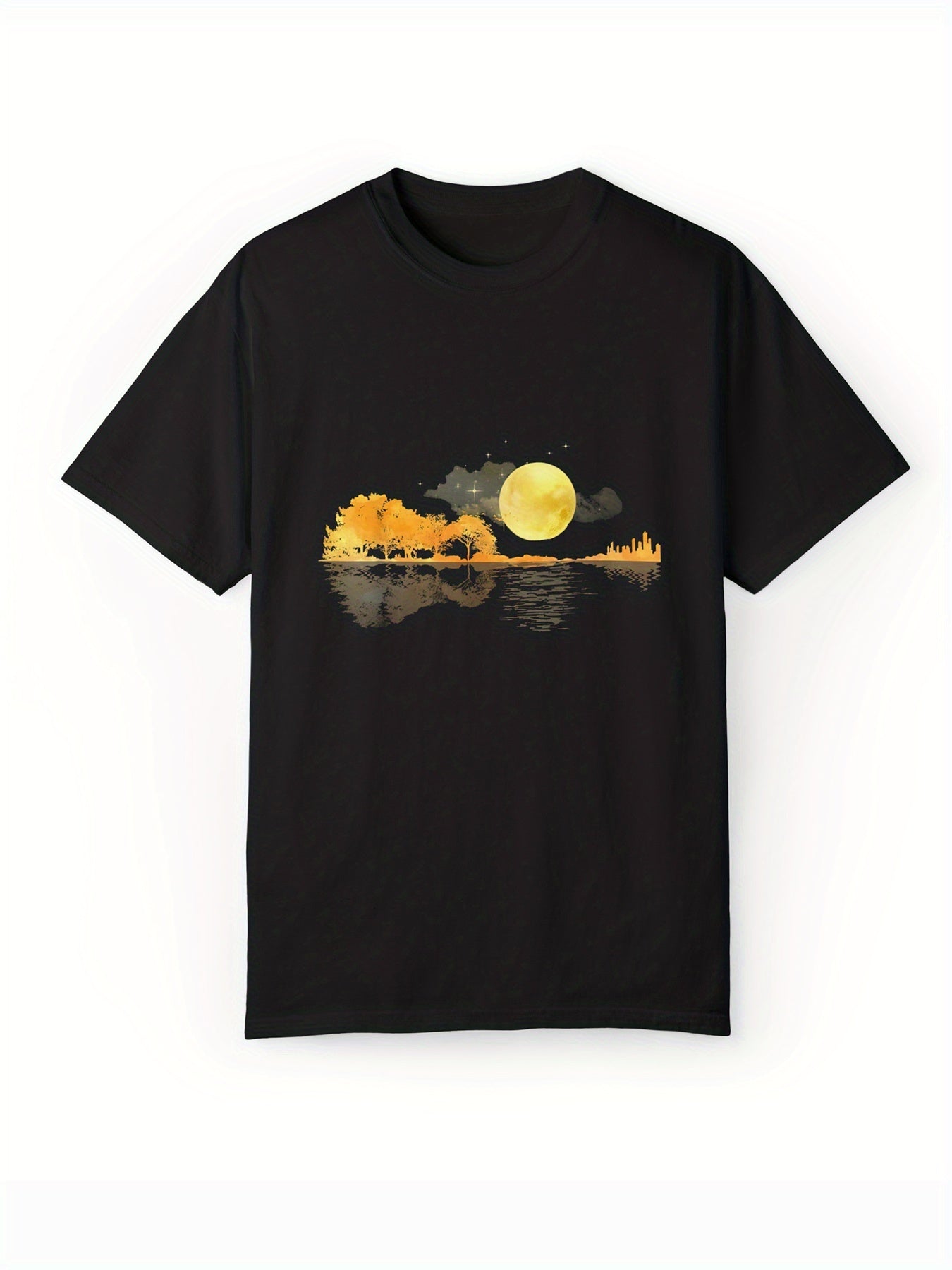 Moon Pattern T-shirt, Men's Casual Street Style Elastic Round Neck T-shirt For Summer Apparel/Shirt/Graphic Shirt SNULLO https://www.cyberehub.com