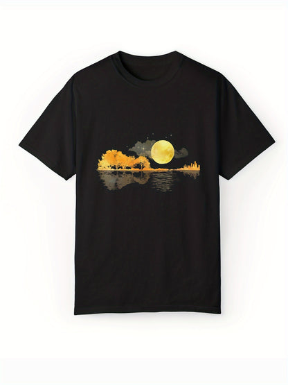 Moon Pattern T-shirt, Men's Casual Street Style Elastic Round Neck T-shirt For Summer Apparel/Shirt/Graphic Shirt SNULLO https://www.cyberehub.com