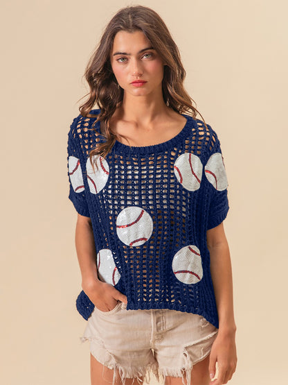 BiBi Baseball Patch Short Sleeve Net Cover-Up Shirt Apparel BiBi Clothing Tops Ship from USA Shirts USA Women Trendsi https://www.cyberehub.com