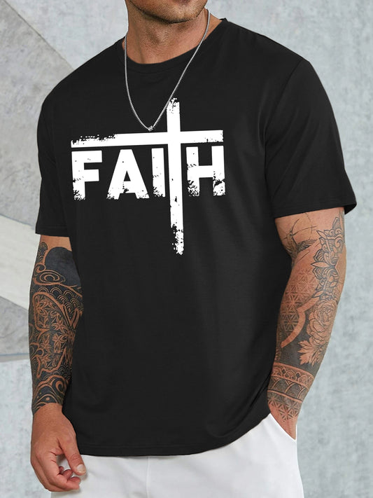 Large Men's Casual Fashion Sports T-shirt, Faith Pattern Round Neck Comfortable T-shirt Summer Clothing Apparel/Shirt/Graphic Shirt SNULLO https://www.cyberehub.com