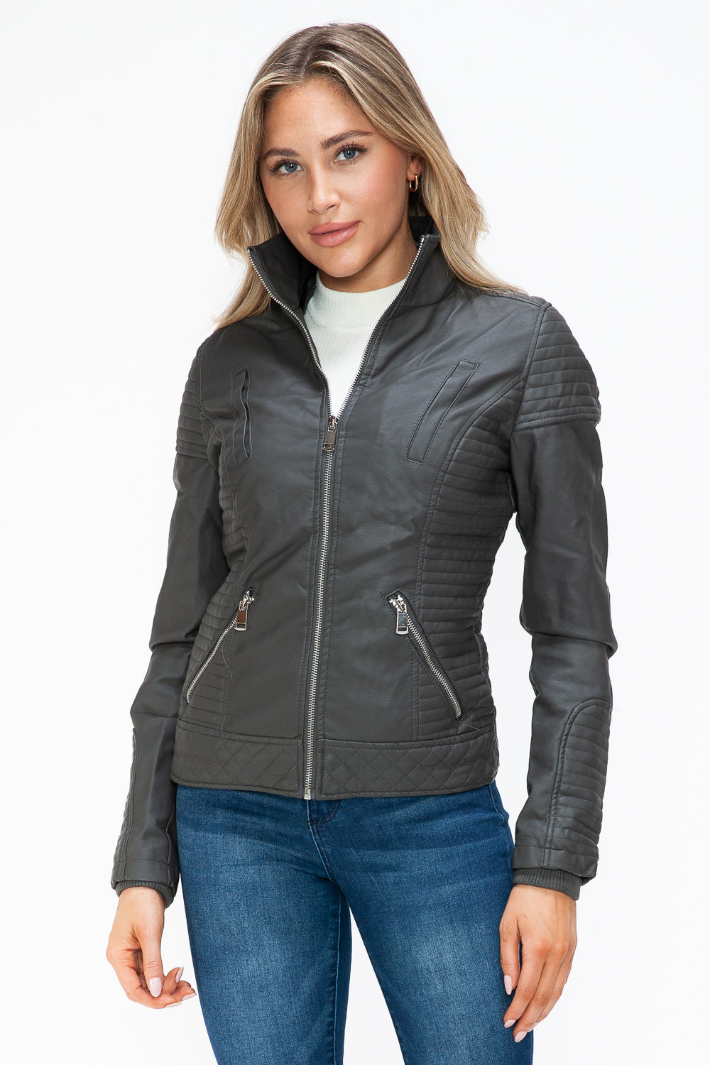 YMI Faux Layered Double-Zipper Jacket with Fuzzy Hood Tops/Jackets/Sweaters Clothing Tops Ship from USA TikTok Trendsi USPS Walmart YMI outerwear Trendsi https://www.cyberehub.com