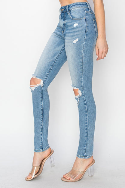 Risen Full Size High Rise Knee Distressed Skinny Jeans Bottoms Bottoms Clothing Pants RISEN Ship from USA Women Trendsi https://www.cyberehub.com