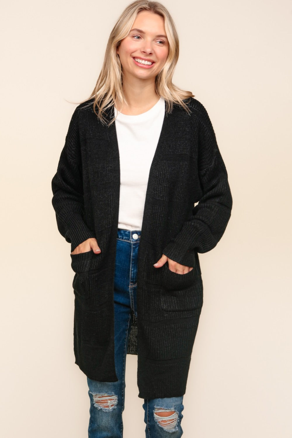 Haptics Stripe Textured Open Front Cardigan with Pockets Shirt Apparel Clothing Tops Haptics Ship from USA Shirts USA Women Trendsi https://www.cyberehub.com