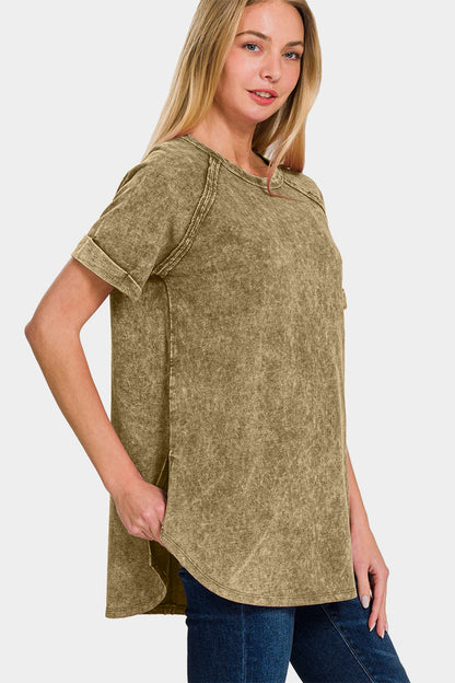 Zenana Heathered Round Neck Short Sleeve Top Apparel/Tops Ship from USA TikTok Tops Trendsi USPS Walmart Walmart Apparel Zenana Trendsi https://www.cyberehub.com