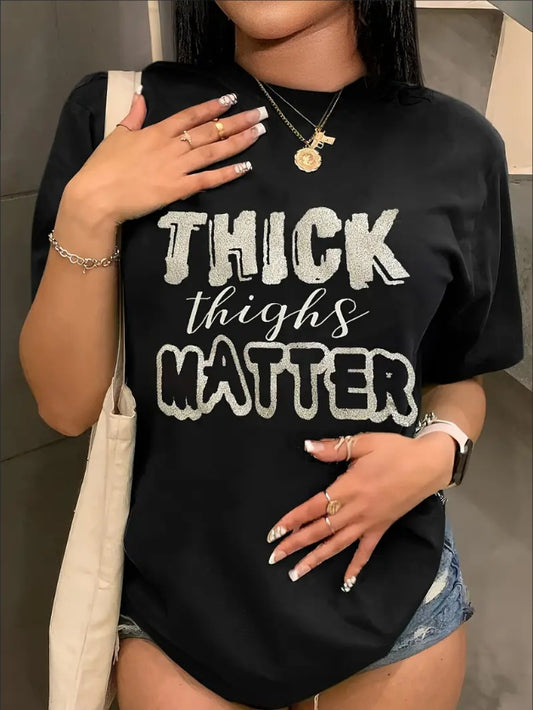 Women's Plus Size Casual Short Sleeve Crew Neck T-shirt, Letter Print Spring & Summer Top For Curvy Figures Apparel/Shirt/Graphic Shirt SNULLO https://www.cyberehub.com