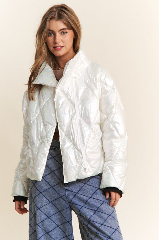 J.NNA Quilted Mock Neck Puffer Jacket Winter Glass Shirt Apparel Clothing Tops J.NNA Ship from USA Shirts USA Women Trendsi https://www.cyberehub.com