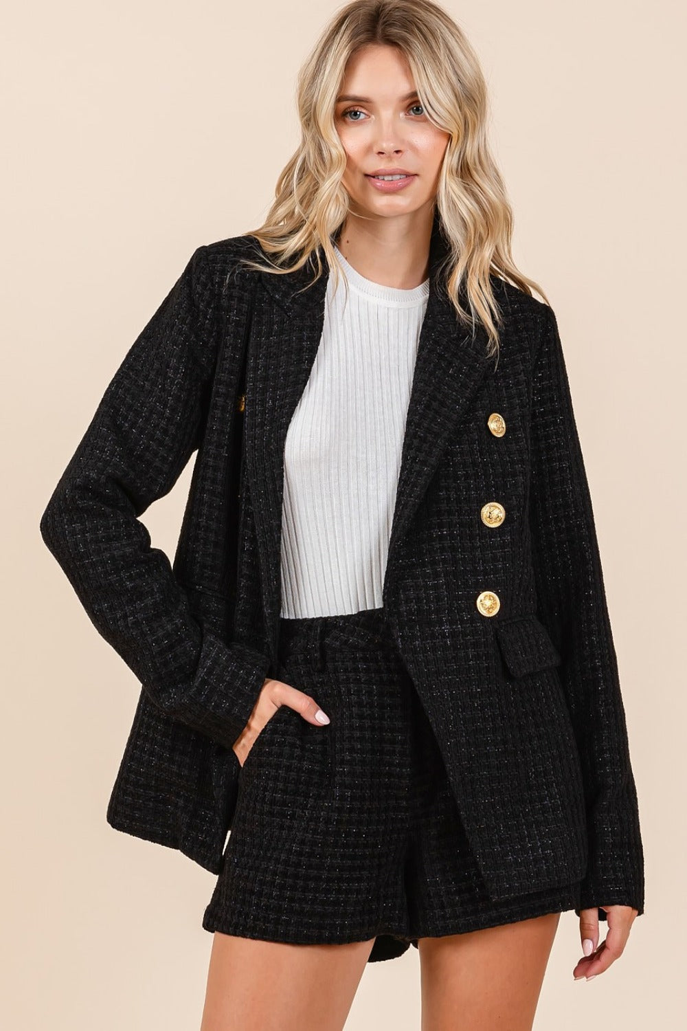 Mittoshop Plaid Texture Double-Breasted Long Sleeve Blazer Tops/Jackets/Sweaters Clothing Tops Mittoshop Ship from USA TikTok Trendsi USPS Walmart Trendsi https://www.cyberehub.com