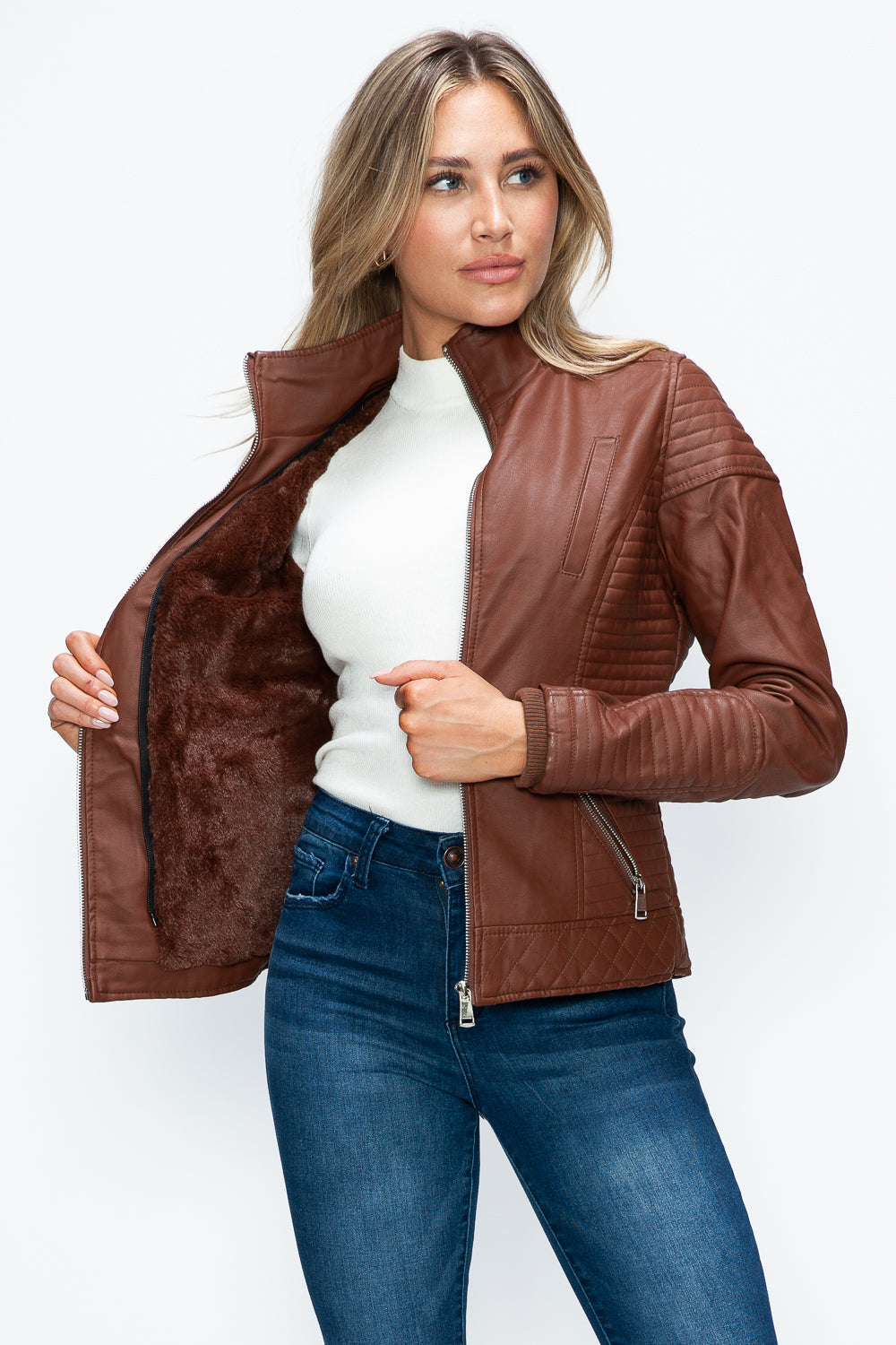YMI Faux Layered Double-Zipper Jacket with Fuzzy Hood Tops/Jackets/Sweaters Clothing Tops Ship from USA TikTok Trendsi USPS Walmart YMI outerwear Trendsi https://www.cyberehub.com