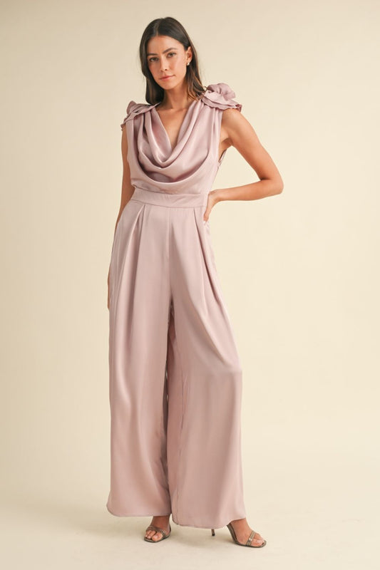 MABLE 3D Floral Applique Deep Cowl Neck Jumpsuit Dusty Mauve Bottoms Bottoms Clothing MABLE Ship from USA Women Trendsi https://www.cyberehub.com