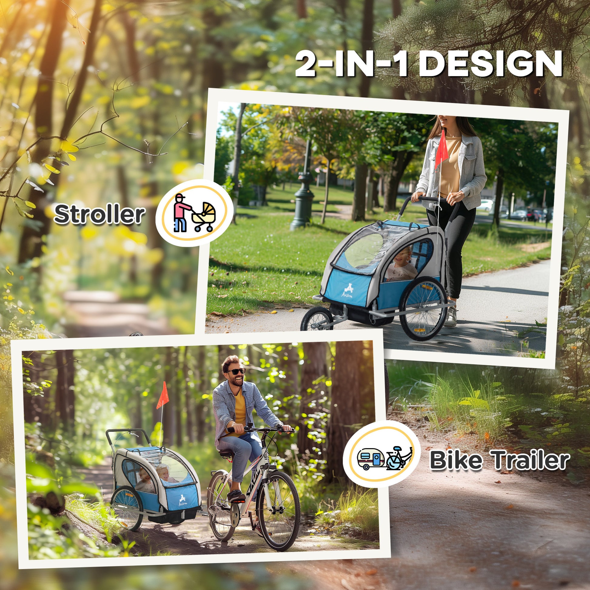 Aosom Elite Three-Wheel Bike Trailer for Kids Bicycle Cart for Two Children with 2 Security Harnesses & Storage, Blue Car Giga GNJ Toys Walmart Giga https://www.cyberehub.com