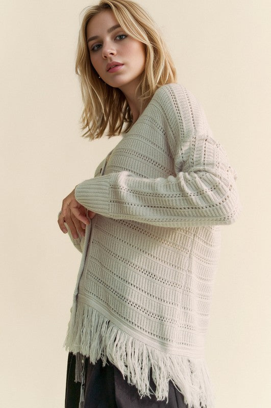Davi & Dani Fringe V-Neck Button Up Long Sleeve Cardigan Apparel Davi & Dani Featured Ship from USA Tiktok Trendsi USA USPS Walmart Trendsi https://www.cyberehub.com