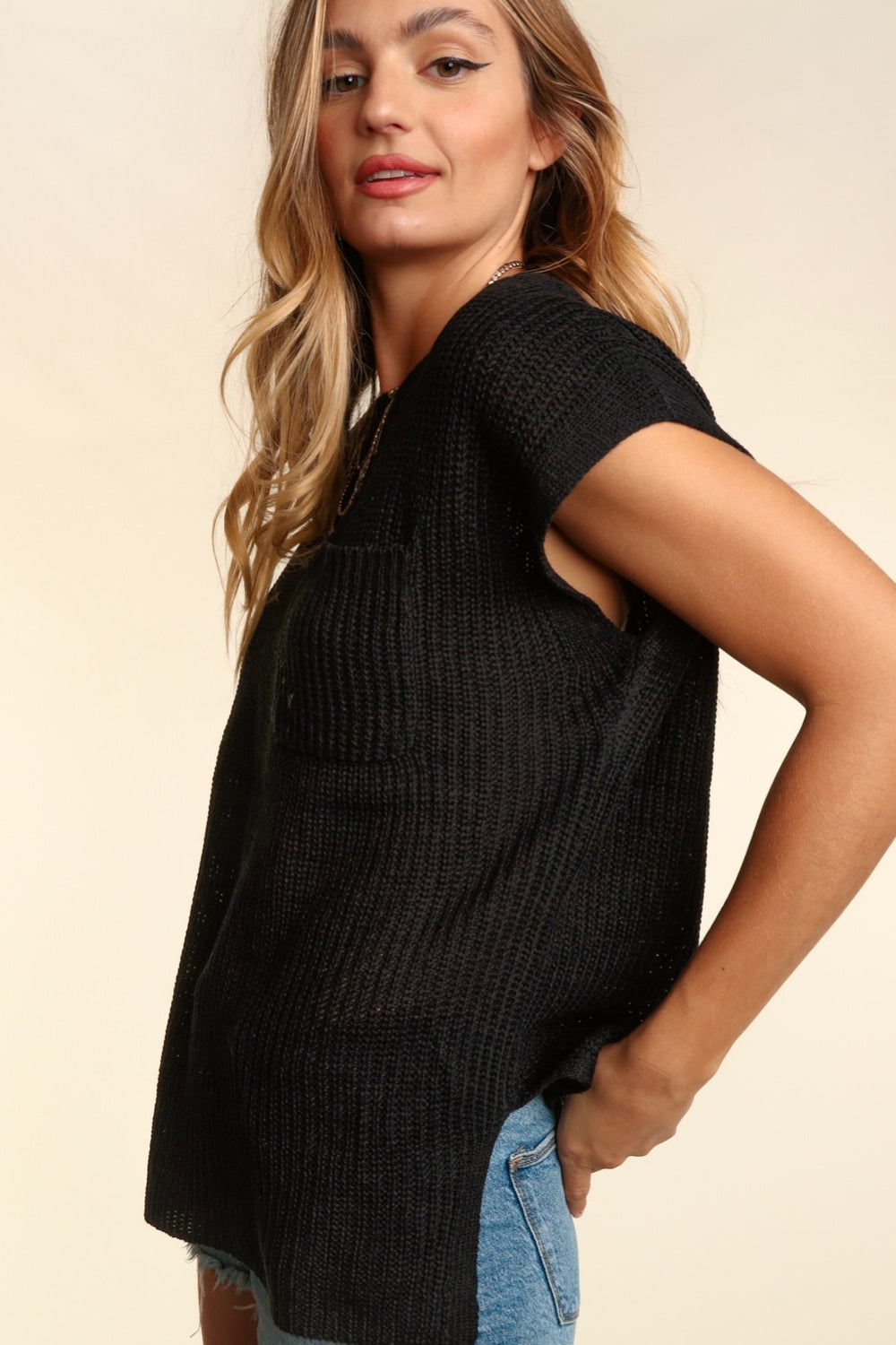 Haptics Pocketed Round Neck Cap Sleeve Knit Top Shirt Apparel Clothing Tops Haptics Ship from USA Shirts USA Women Trendsi https://www.cyberehub.com