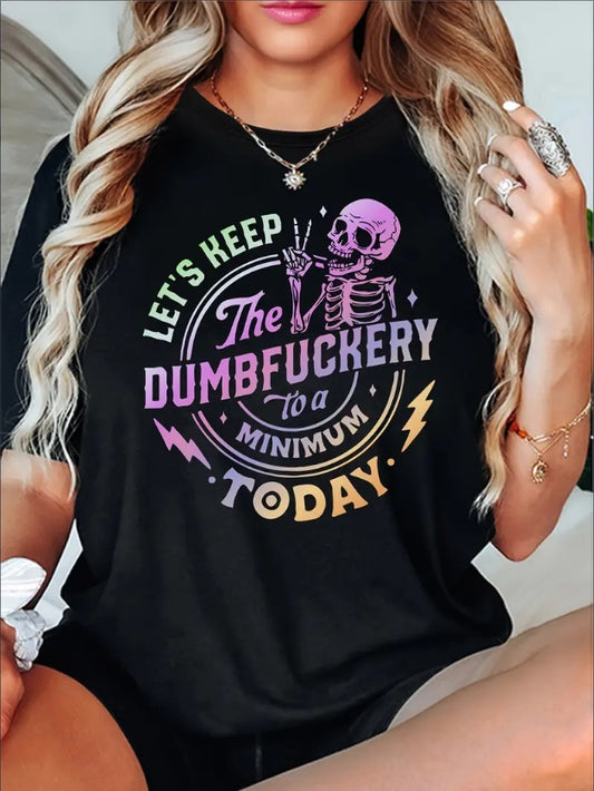 Relaxed Fit Short Sleeve Women's T-Shirt, Colorful Skeleton Print Round Neck Casual Sports Tee For Spring & Summer Everyday Top Apparel/Shirt/Graphic Shirt SNULLO https://www.cyberehub.com