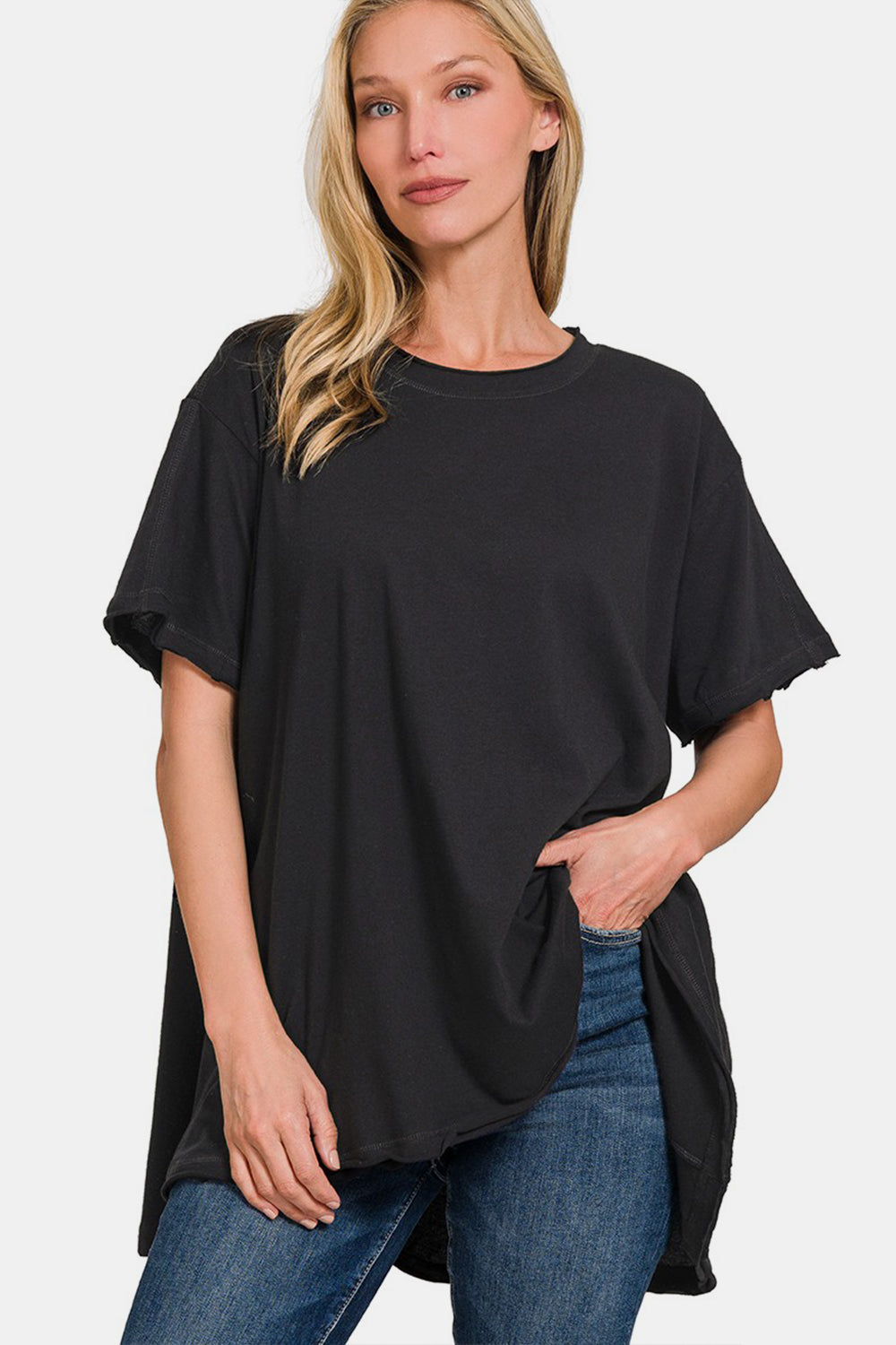 Zenana Round Neck Short Sleeve T-Shirt Black Apparel/Tops Memorial Day Sale Ship from USA TikTok Tops Trendsi USPS Walmart Walmart Apparel Zenana Trendsi https://www.cyberehub.com