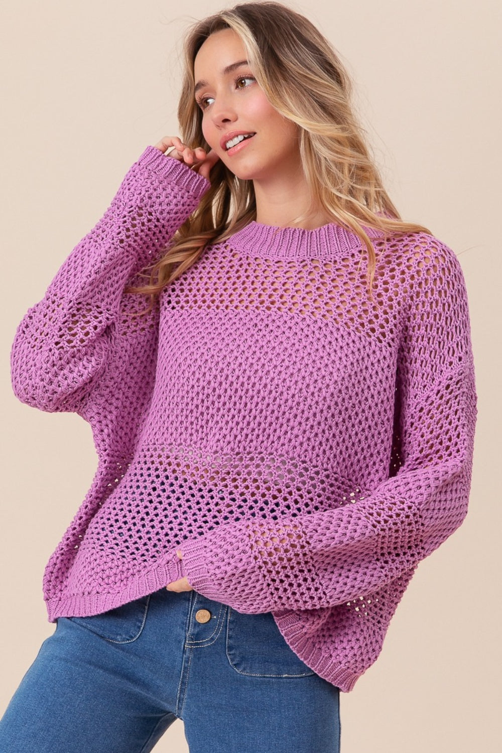 BiBi Openwork Long Sleeve Knit Top Shirt Apparel BiBi Clothing Tops Ship from USA Shirts USA Women Trendsi https://www.cyberehub.com