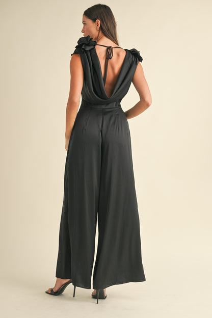 MABLE 3D Floral Applique Deep Cowl Neck Jumpsuit Bottoms Bottoms Clothing MABLE Pants Ship from USA Women Trendsi https://www.cyberehub.com