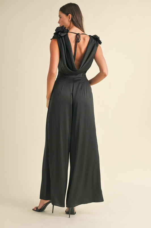 MABLE 3D Floral Applique Deep Cowl Neck Jumpsuit Bottoms Bottoms Clothing MABLE Pants Ship from USA Women Trendsi https://www.cyberehub.com