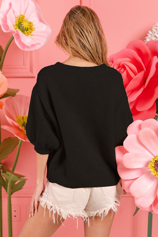 BiBi Metallic Letter Puff Sleeve Hairy Sweater Shirt Apparel BiBi Clothing Tops Ship from USA Shirts USA Women Trendsi https://www.cyberehub.com