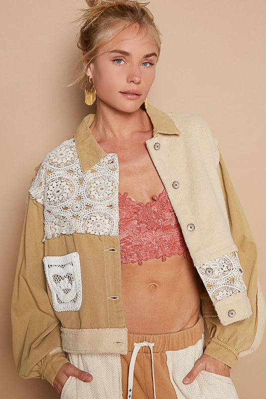 POL Crochet Patch Exposed Seam Button Up Jacket Sand Olive Tops/Jackets/Sweaters Clothing Tops Out of stock POL Ship from USA TikTok Trendsi USPS Walmart Trendsi https://www.cyberehub.com