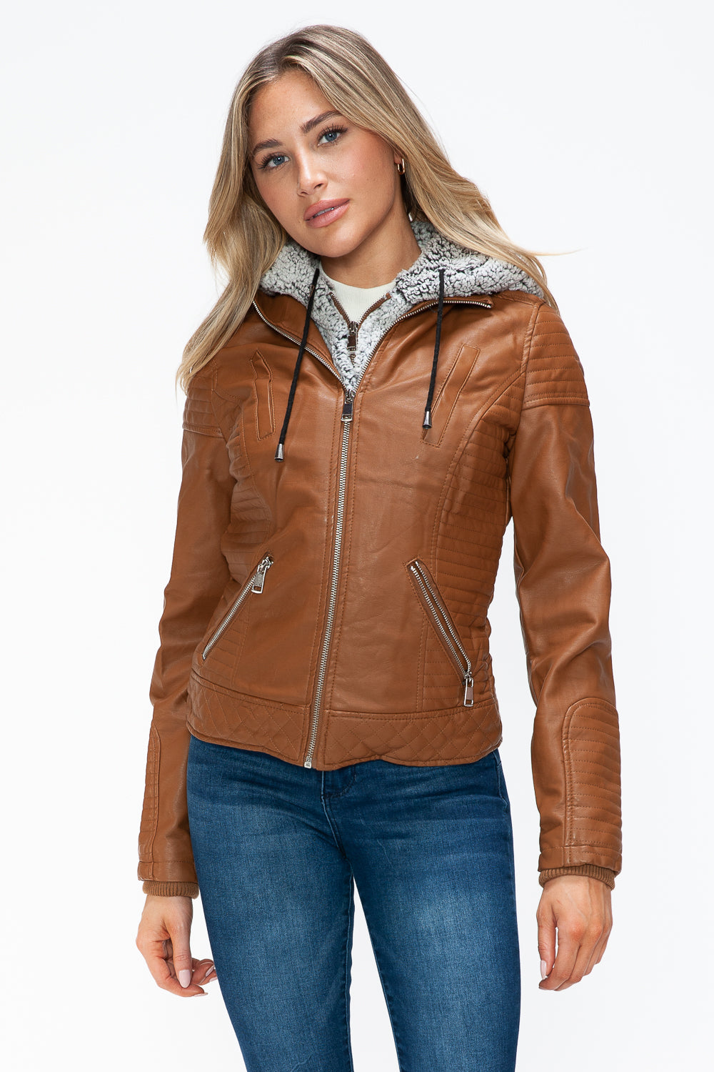 YMI Faux Layered Double-Zipper Jacket with Fuzzy Hood Tops/Jackets/Sweaters Clothing Tops Ship from USA TikTok Trendsi USPS Walmart YMI outerwear Trendsi https://www.cyberehub.com
