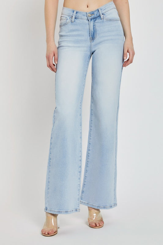 RISEN Full Size Wide Leg V Dipped Front Waist Jeans Light Bottoms Bottoms Clothing RISEN Ship from USA Women Trendsi https://www.cyberehub.com