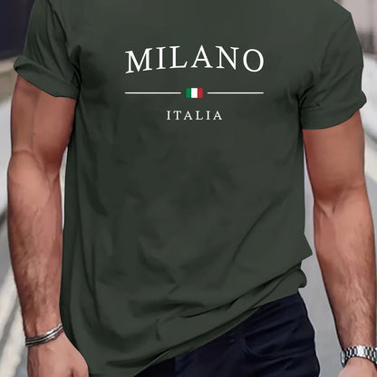 Milano Patterned Printed Men's T-shirt, Comfortable And Elastic Round Neck T-shirt, Perfect For Summer Outdoor Activities, Fashionable Streetwear, Men's Casual Tops Graphite Apparel/Shirt/Graphic Shirt SNULLO https://www.cyberehub.com