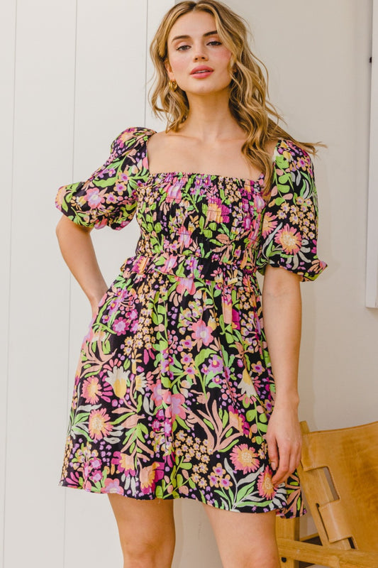 ODDI Full Size Floral Tie-Back Mini Dress Black Multi Apparel/Dress Dress ODDI Ship from USA TikTok Trendsi USPS Walmart Walmart Apparel Trendsi https://www.cyberehub.com