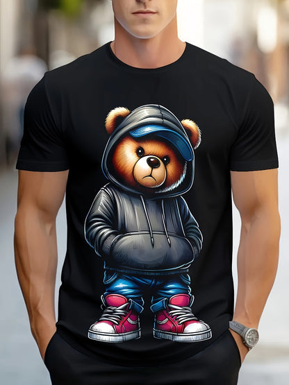 Men's Casual Geometric Bear Hat T-shirt Design - Polyester Knitted Fabric, Round Neck, Regular Style, Novel And Fashionable Clothing Apparel/Shirt/Graphic Shirt SNULLO https://www.cyberehub.com