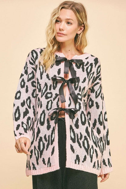 Davi & Dani Leopard Ribbon Tie Front Loose Fit Cardigan Blush Pink Tops/Jackets/Sweaters Clothing Tops Davi & Dani Ship from USA TikTok Trendsi USPS Walmart Trendsi https://www.cyberehub.com