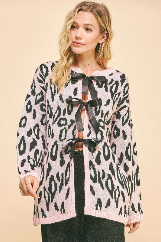 Davi & Dani Leopard Ribbon Tie Front Loose Fit Cardigan Blush Pink Tops/Jackets/Sweaters Clothing Tops Davi & Dani Ship from USA TikTok Trendsi USPS Walmart Trendsi https://www.cyberehub.com