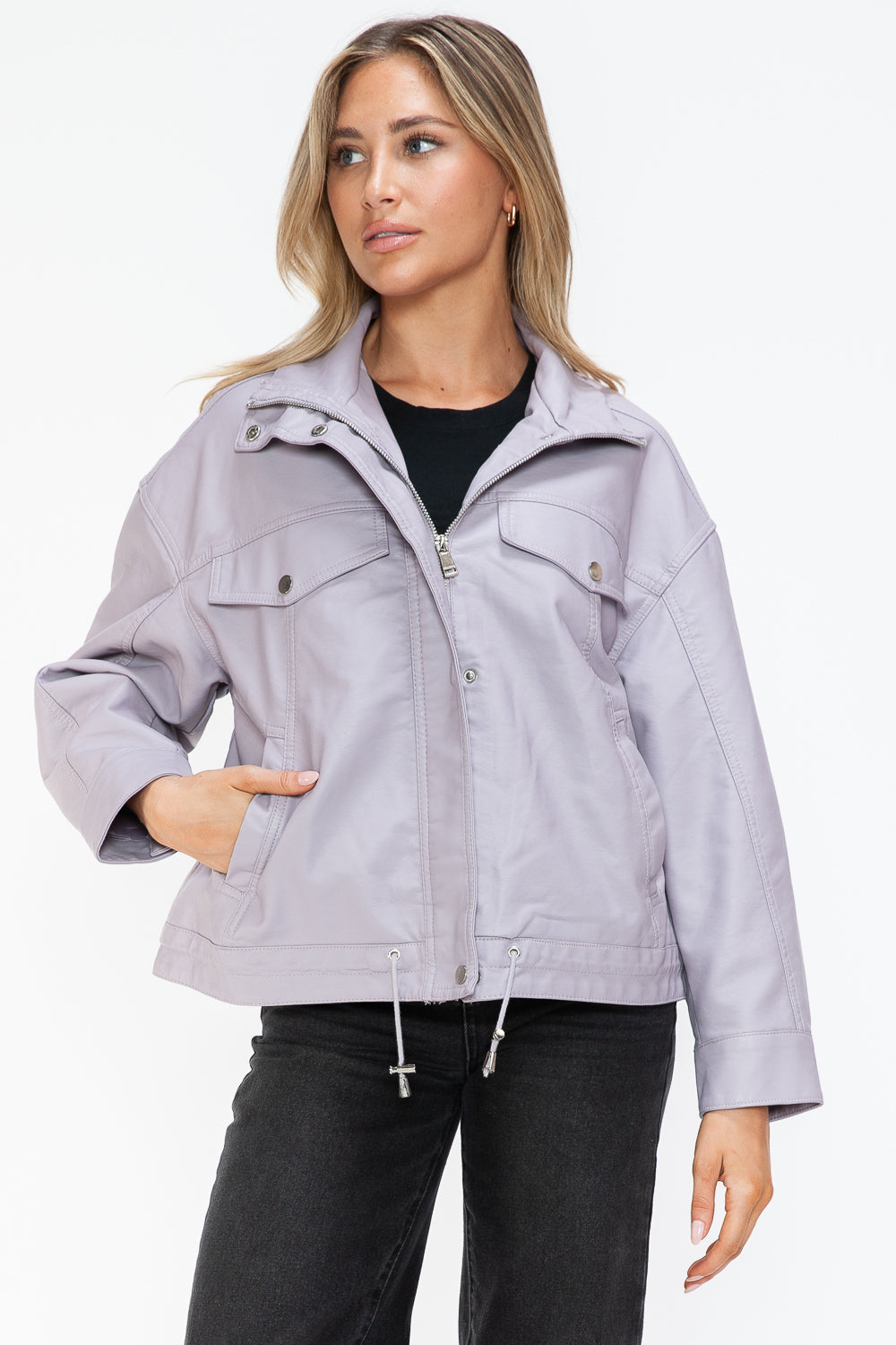 How Dare U Drawstring Hem PU Leather Zip Up Jacket Apparel Featured How Dare U Ship from USA Tiktok Trendsi USA USPS Walmart Trendsi https://www.cyberehub.com