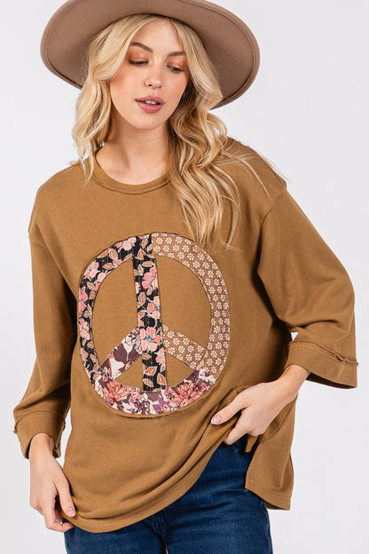 SAGE + FIG Floral Peace Patch Round Neck Top Caramel Apparel Apparel SAGE+FIG Ship from USA TikTok Trendsi Trendsi https://www.cyberehub.com