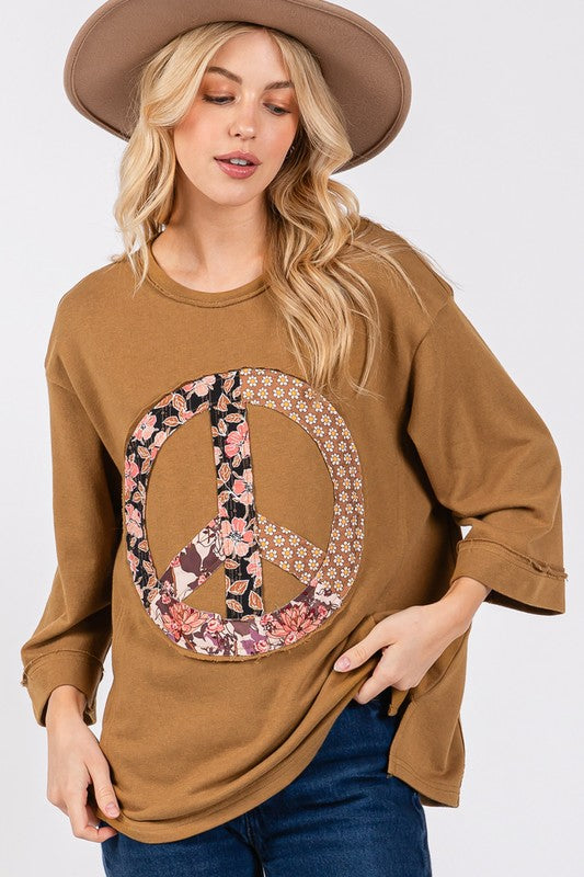 SAGE + FIG Floral Peace Patch Round Neck Top Caramel Apparel Apparel SAGE+FIG Ship from USA TikTok Trendsi Trendsi https://www.cyberehub.com