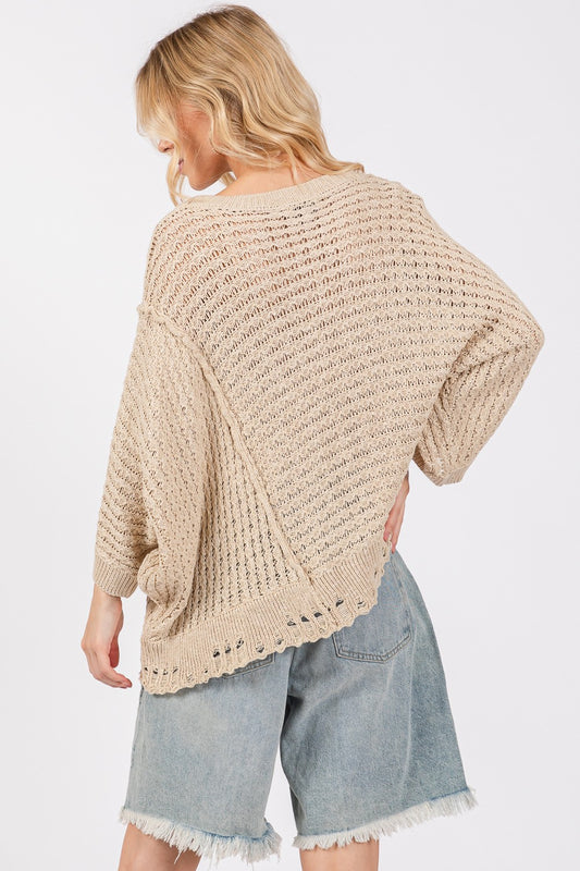 SAGE + FIG Distressed Asymmetrical Open Stitch Sweater Shirt Apparel Clothing Tops SAGE+FIG Ship from USA Shirts USA Women Trendsi https://www.cyberehub.com