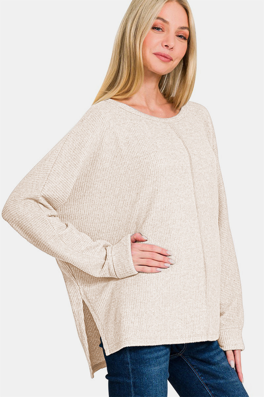 Zenana High-Low Side Slit Round Neck T-Shirt Apparel/Tops Ship from USA TikTok Tops Trendsi USPS Walmart Walmart Apparel Zenana Trendsi https://www.cyberehub.com