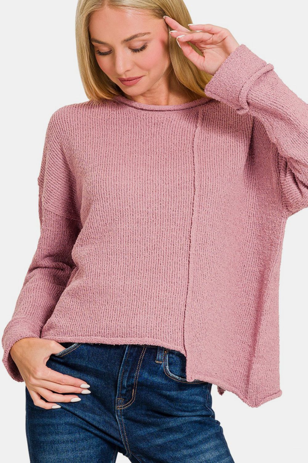 Zenana Asymmetric Hem Drop Shoulder Sweater Shirt Apparel Clothing Tops Ship from USA Shirts USA Women Zenana Trendsi https://www.cyberehub.com