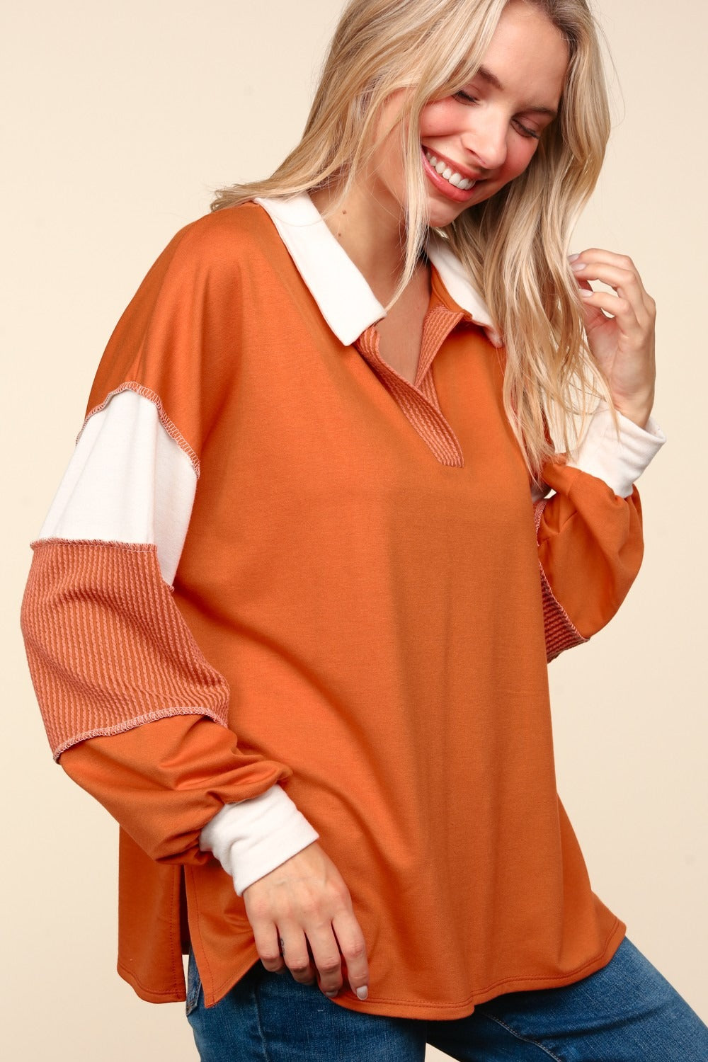 Haptics Color Block Exposed Seam Long Sleeve Top Tops/Jackets/Sweaters Clothing Tops Haptics Ship from USA TikTok Trendsi USPS Walmart Trendsi https://www.cyberehub.com