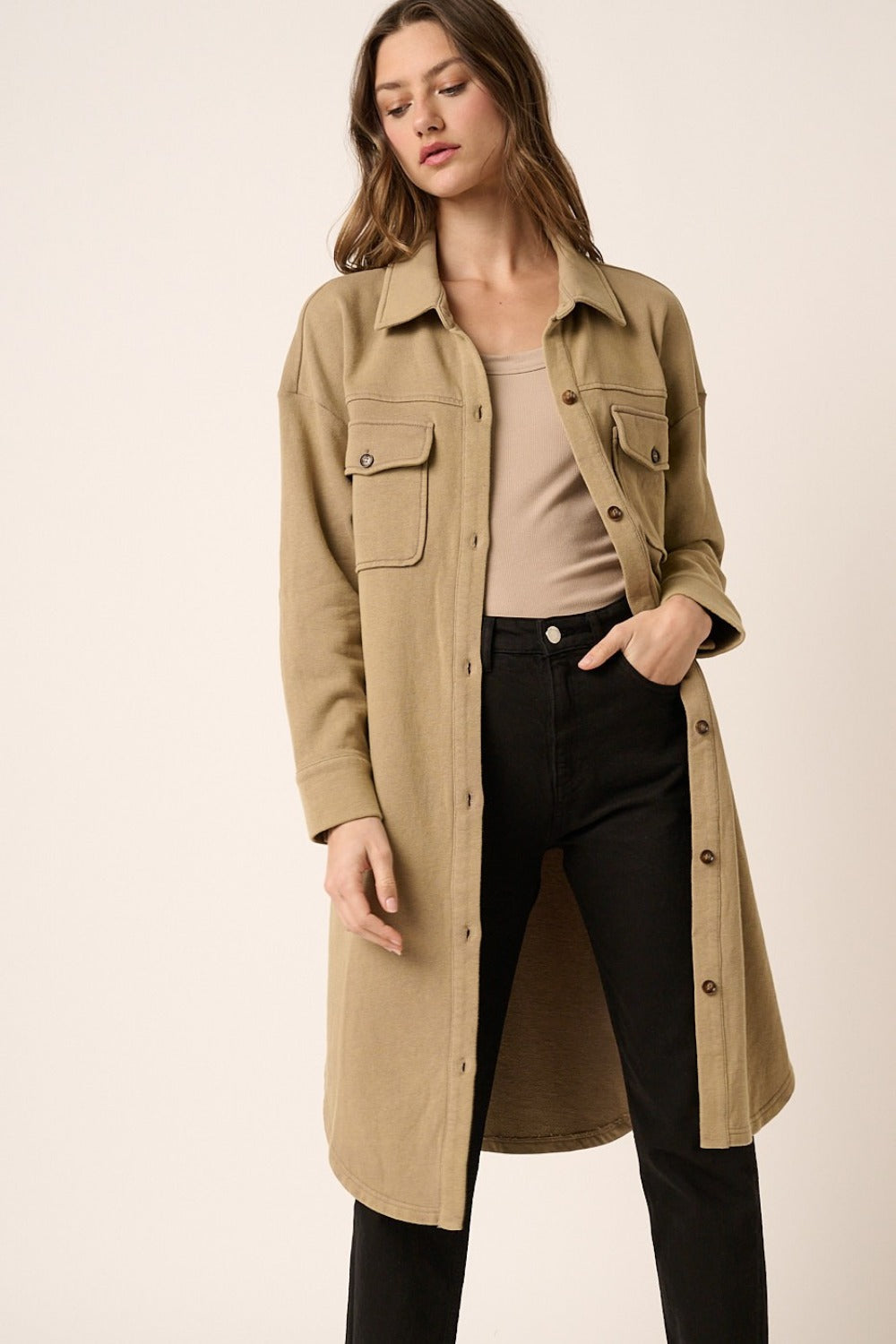 Mittoshop Acid Wash French Terry Longline Shacket Shirt Apparel Clothing Tops Mittoshop Ship from USA Shirts USA Women Trendsi https://www.cyberehub.com