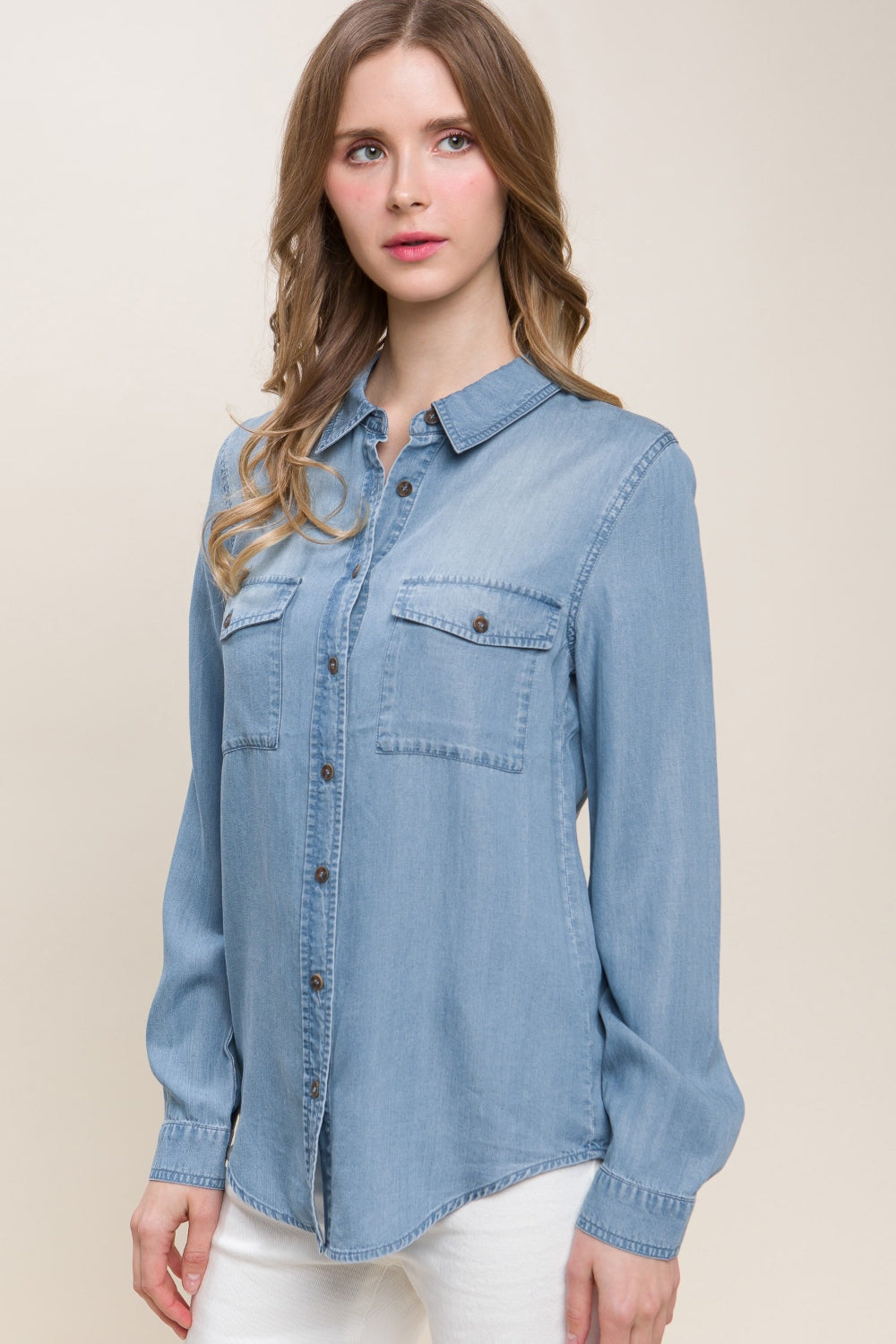 Love Tree Scooped Hem Button Up Denim Shirt Apparel/Tops LOVE TREE Memorial Day Sale Ship from USA TikTok Tops Trendsi USPS Walmart Walmart Apparel Trendsi https://www.cyberehub.com