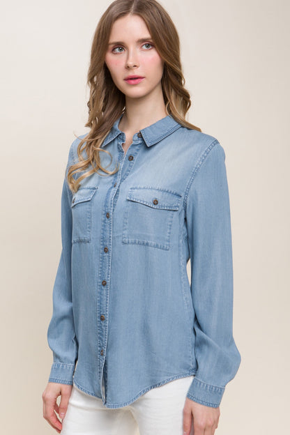 Love Tree Scooped Hem Button Up Denim Shirt Apparel/Tops LOVE TREE Memorial Day Sale Ship from USA TikTok Tops Trendsi USPS Walmart Walmart Apparel Trendsi https://www.cyberehub.com